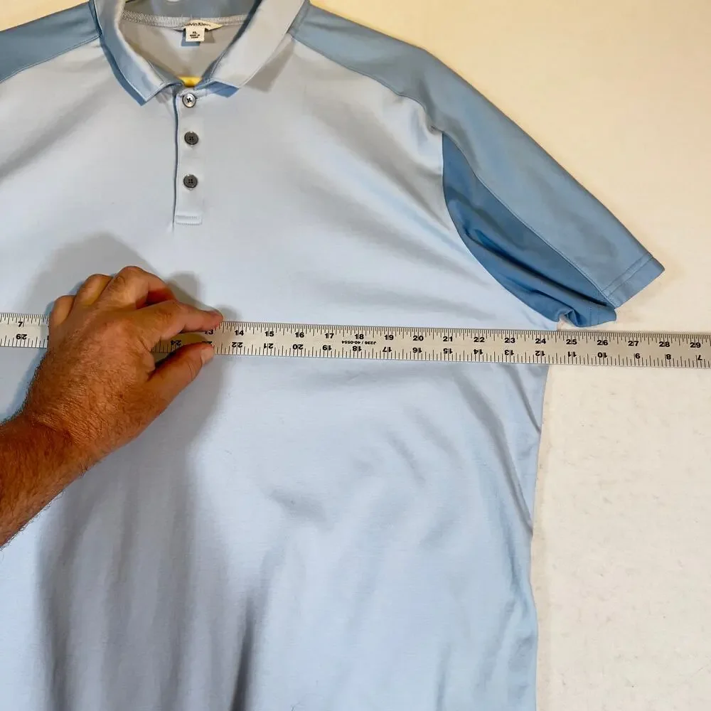 Calvin Klein Polo Shirt Men's XL Blue Colorblock Short Sleeve SOFT Cotton Resort